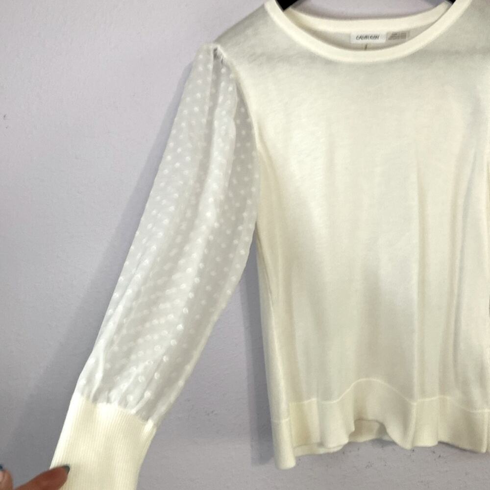 Calvin Klein Women Ivory Pullover Longsleeve Blouse Size M - Picture 3 of 6